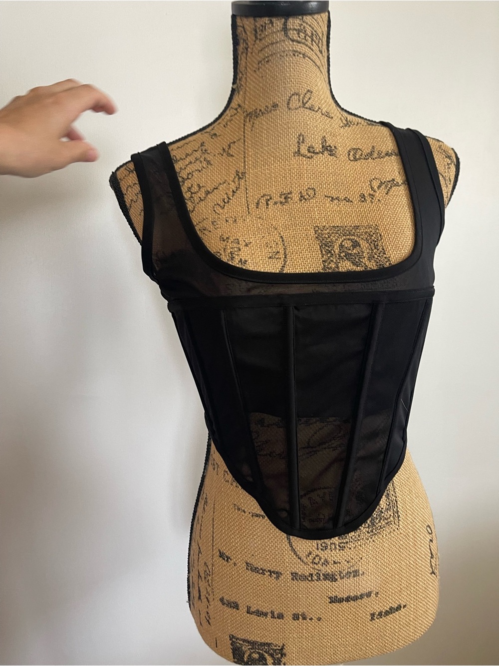 Meshki Black Sheer Corset Top with Embellished Green Detail